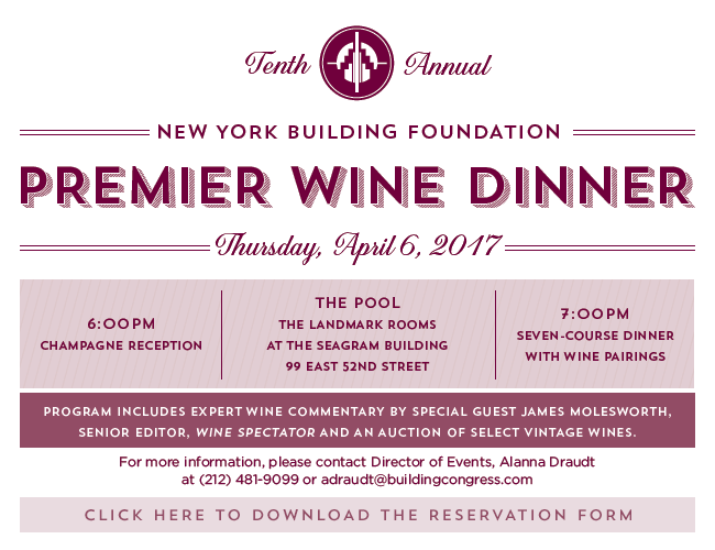 New York Building Foundation Premier Wine Dinner 2017