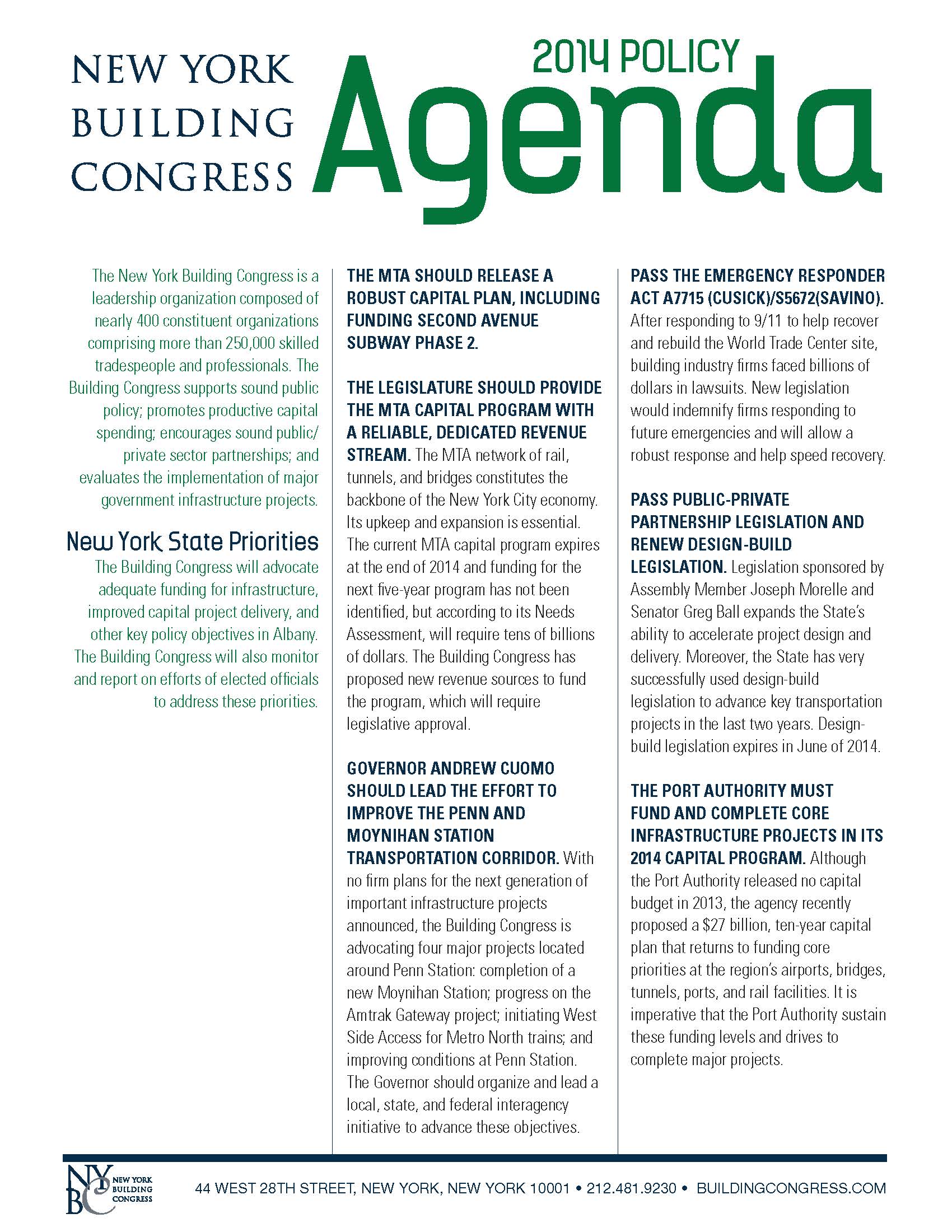 NYBC 2014 Policy Agenda - page 1